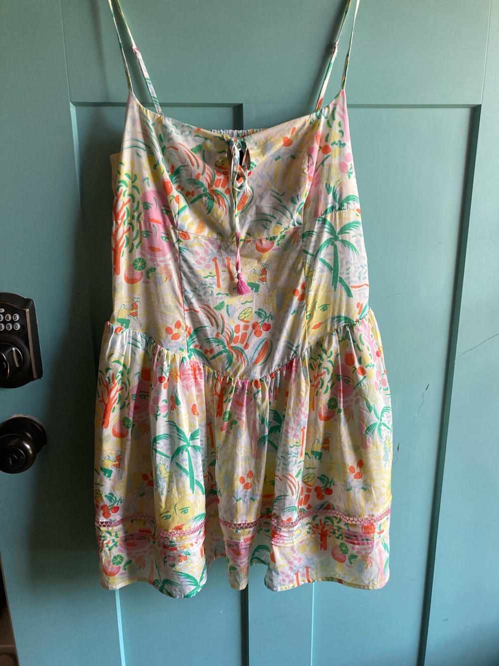 Roller Rabbit Tropical Print Mini Dress in Pastel Yellow, Pink, Green